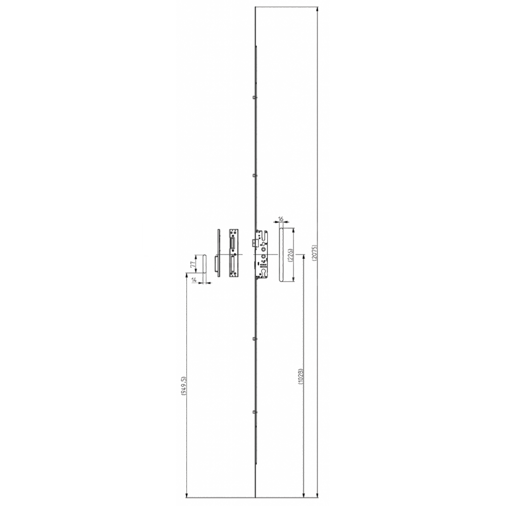 Dimensions Image: Elite Standard 4 Roller Twin Spindle Multipoint Lock