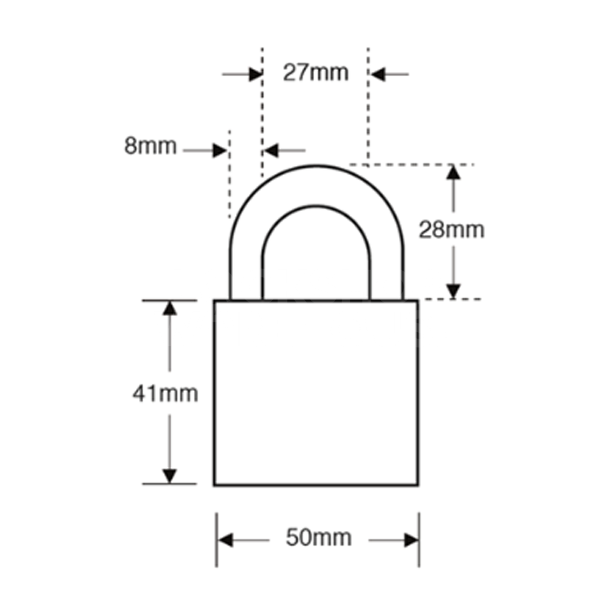 Dimensions Image: ASEC Masterkeyed Brass Padlock 50mm (Masterkey Ref. CC)