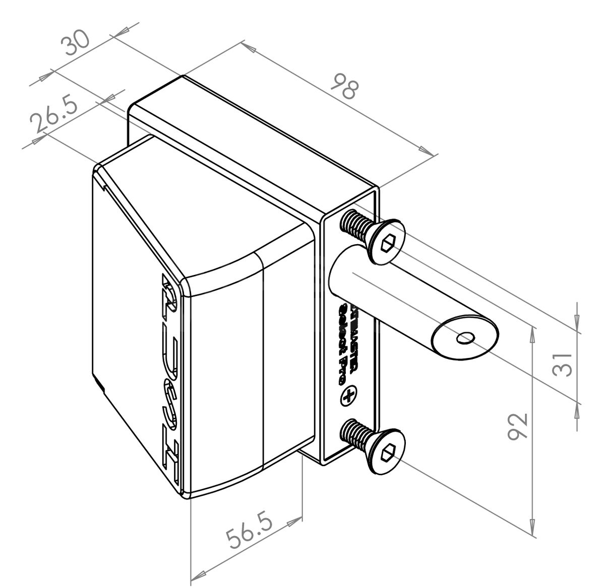 Dimensions Image: Gatemaster SelectPro Bolt-On Quick Exit Code Gate Lock