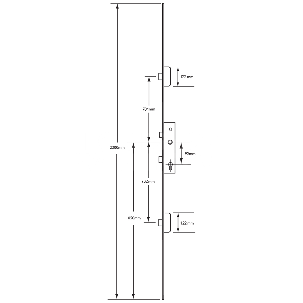 Dimensions Image: Lockmaster Single Spindle Lever Operated Multipoint Lock