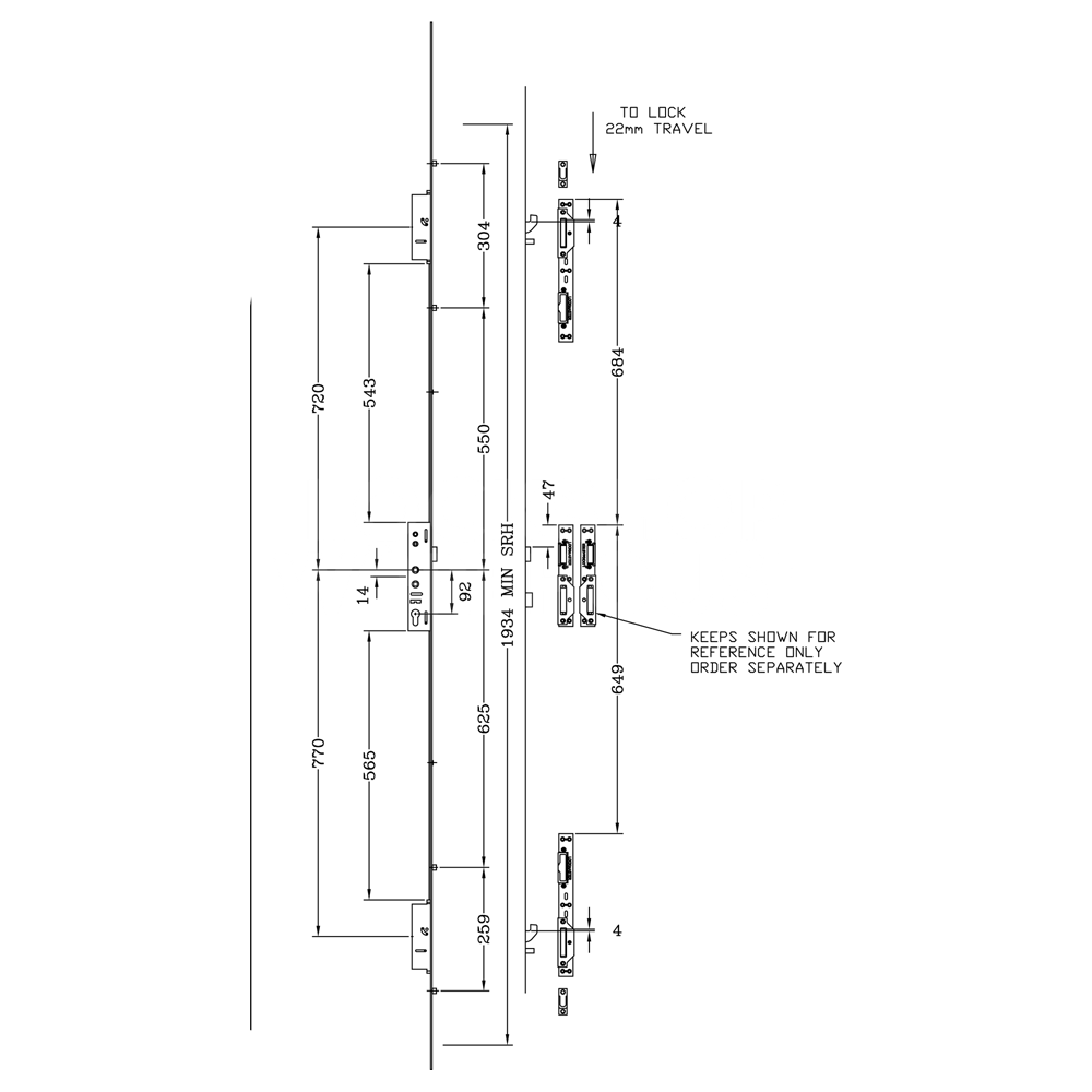 Dimensions Image: Lockmaster Twin Spindle Multipoint Door Lock 2 Hook 2 Anti-Lift 4 Roller
