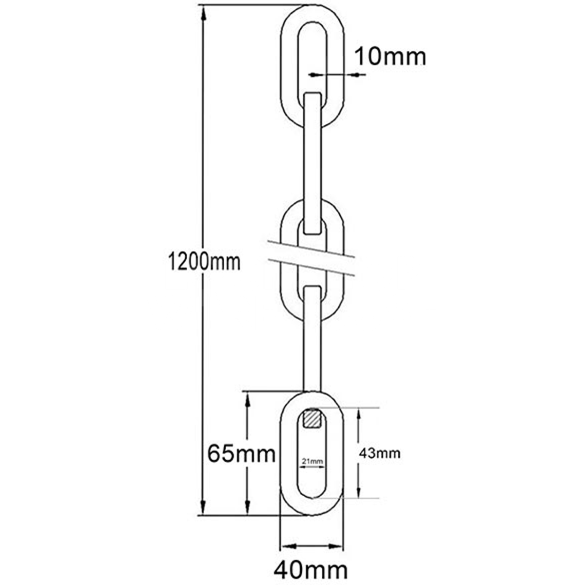 Dimensions Image: Squire G4 - 10mm Link, 1200mm Length - Hardened Alloy Steel Chain - Sold Secure Bicycle GOLD