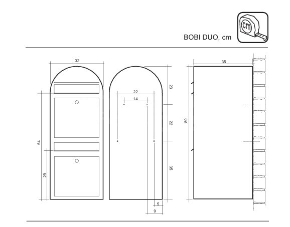 Dimensions Image: Bobi Duo Mailbox | Twin Locking Post Box