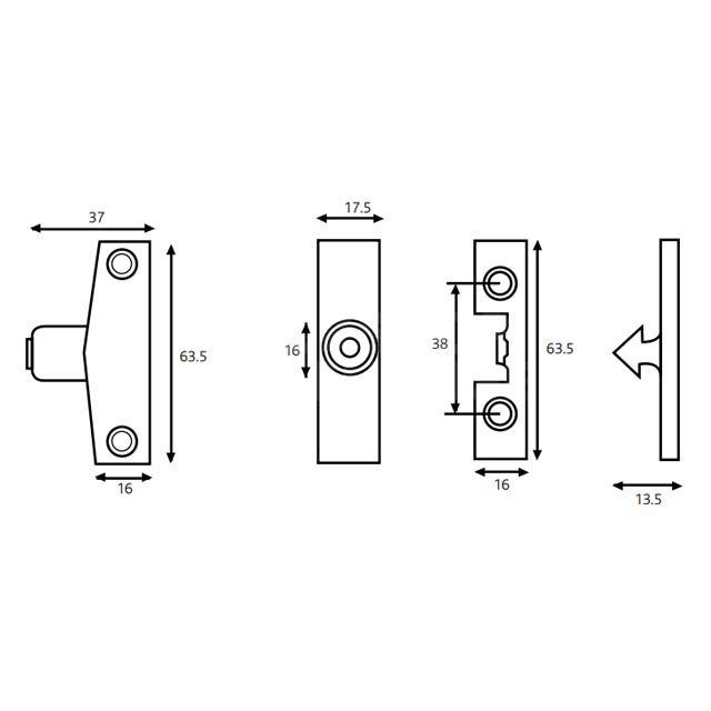 Dimensions Image: ERA 801 Window Snaplock (1 lock & 1 Standard Key)