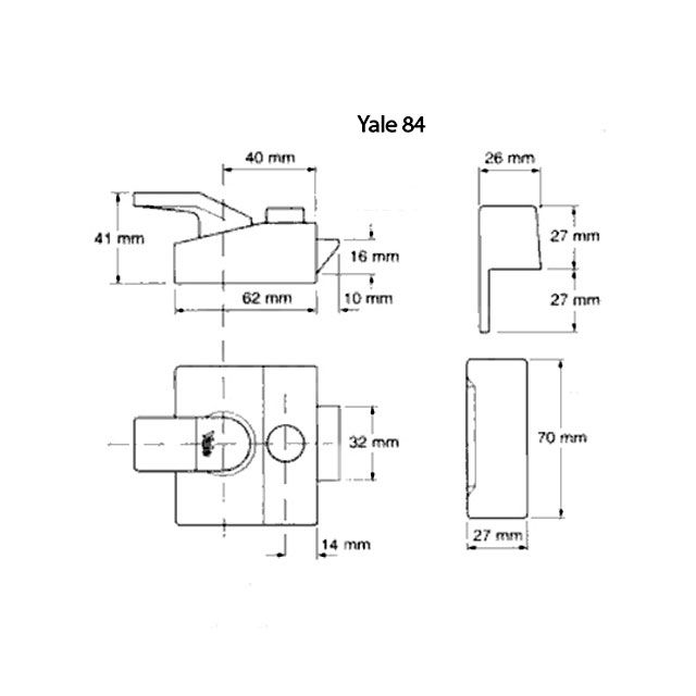 Dimensions Image: Yale 84 Nightlatch 40mm