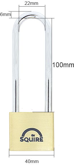 Dimensions Image: SQUIRE Lion LN4 - 40mm - Brass Padlock - 100mm Long Shackle