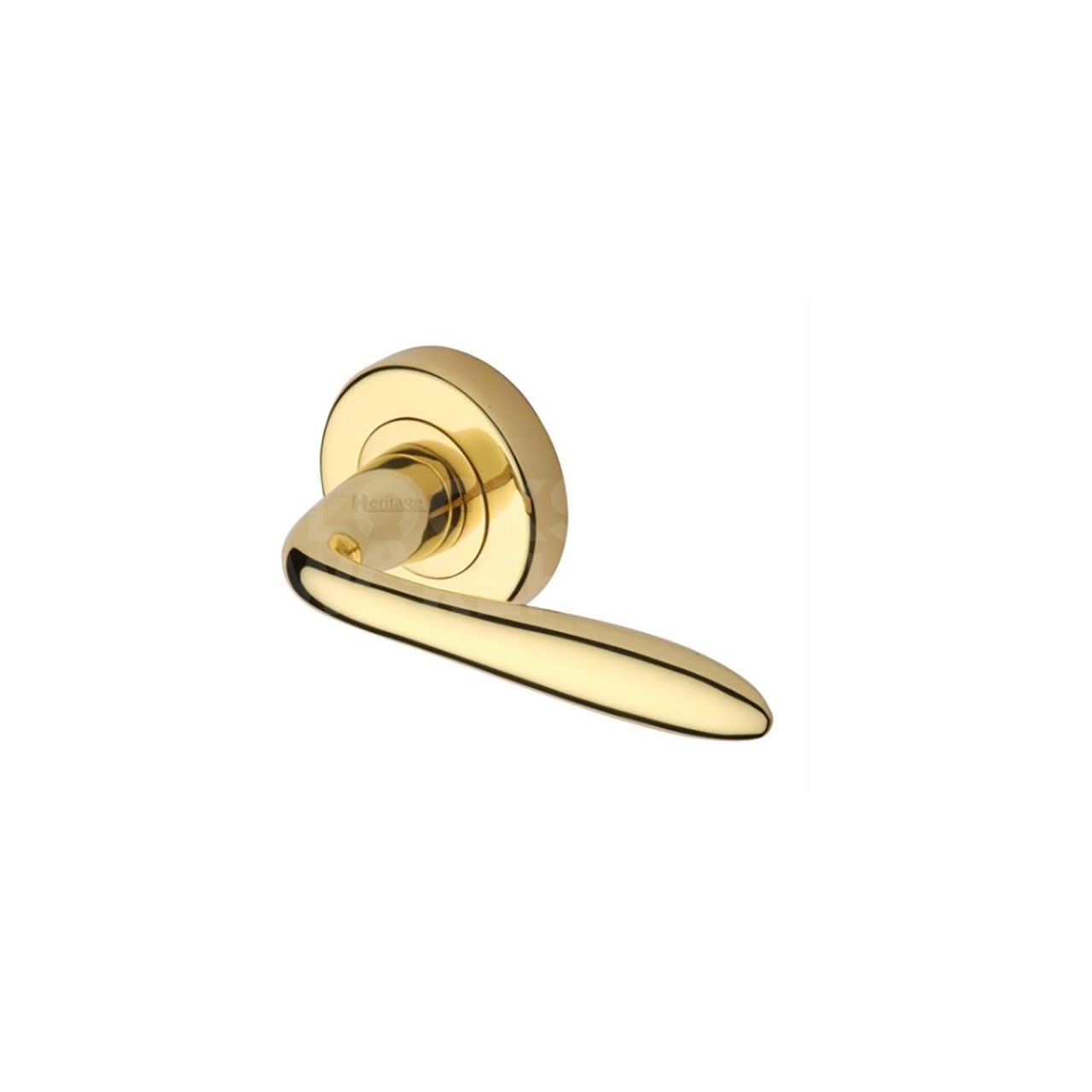PAIR OF POLISHED BRASS LEVER HANDLE ON ROSE - SPRUNG