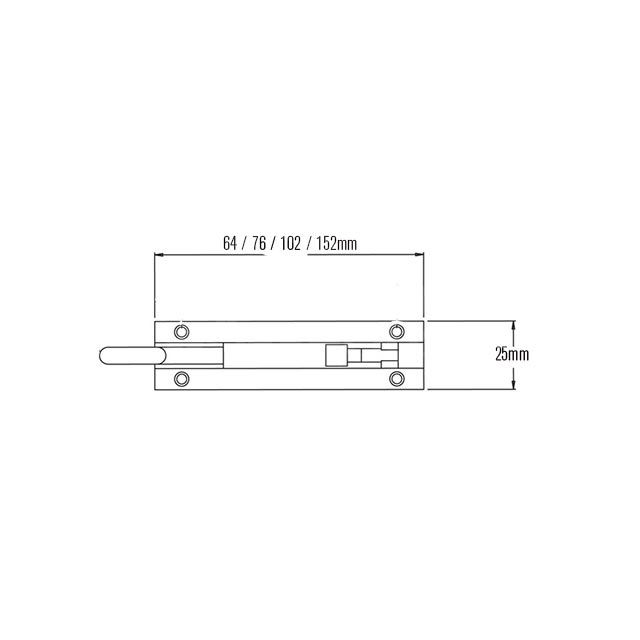 Dimensions Image: ASEC Necked Barrel Bolt