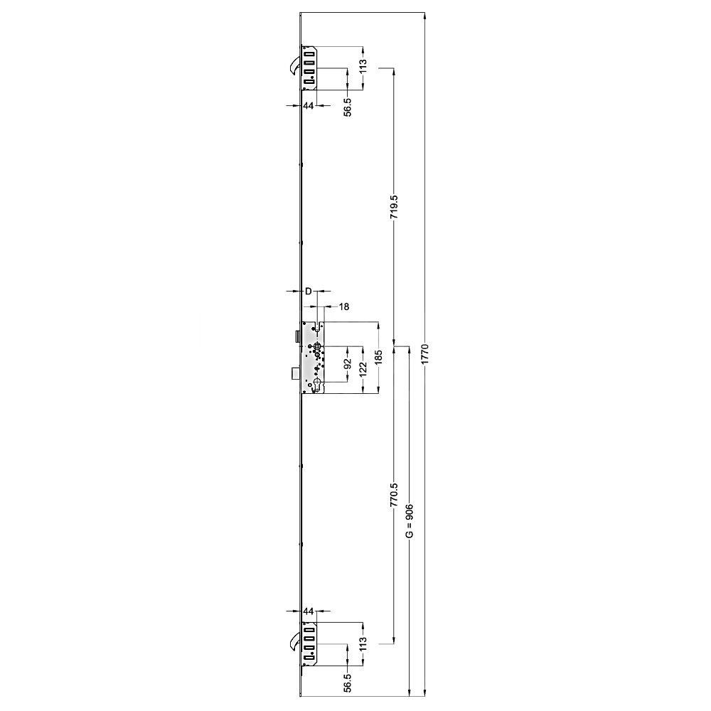 Dimensions Image: Winkhaus STV Trulock LL Multipoint Door Lock 2 Hook