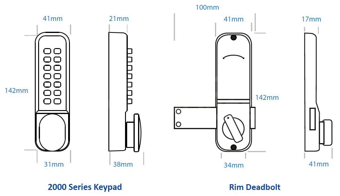 Dimensions Image: BL2605 ECP – Marine grade, knurled knob keypad &amp; inside rim-fixed deadbolt