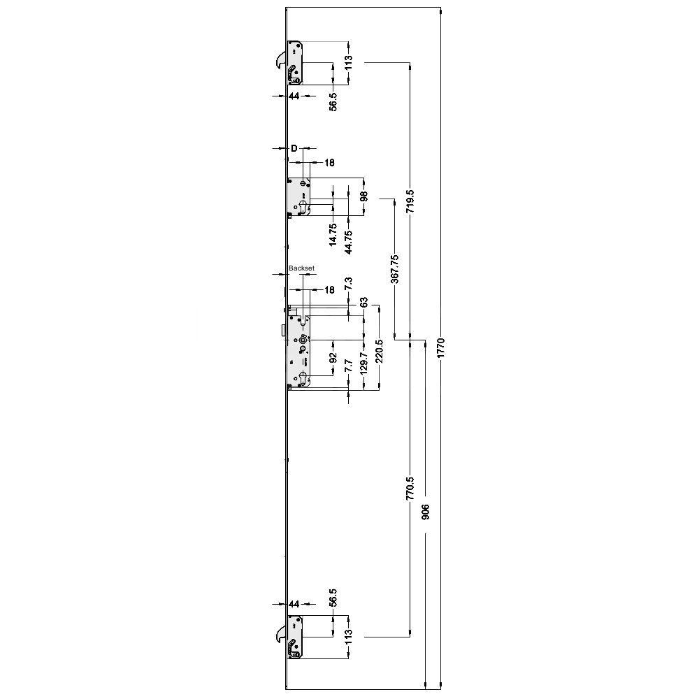 Dimensions Image: Winkhaus AV4-F Heritage Auto Locking Multipoint Lock
