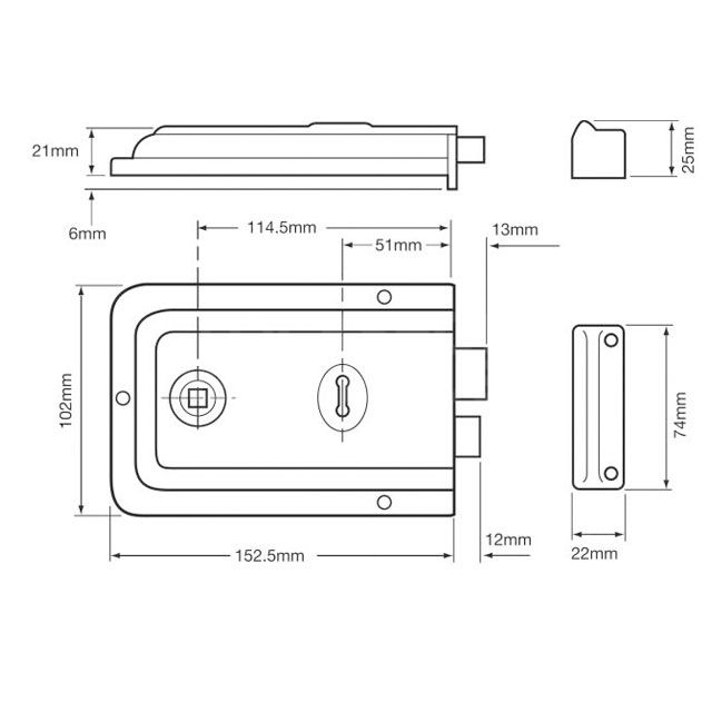 Dimensions Image: Union 1445 Rim Lock