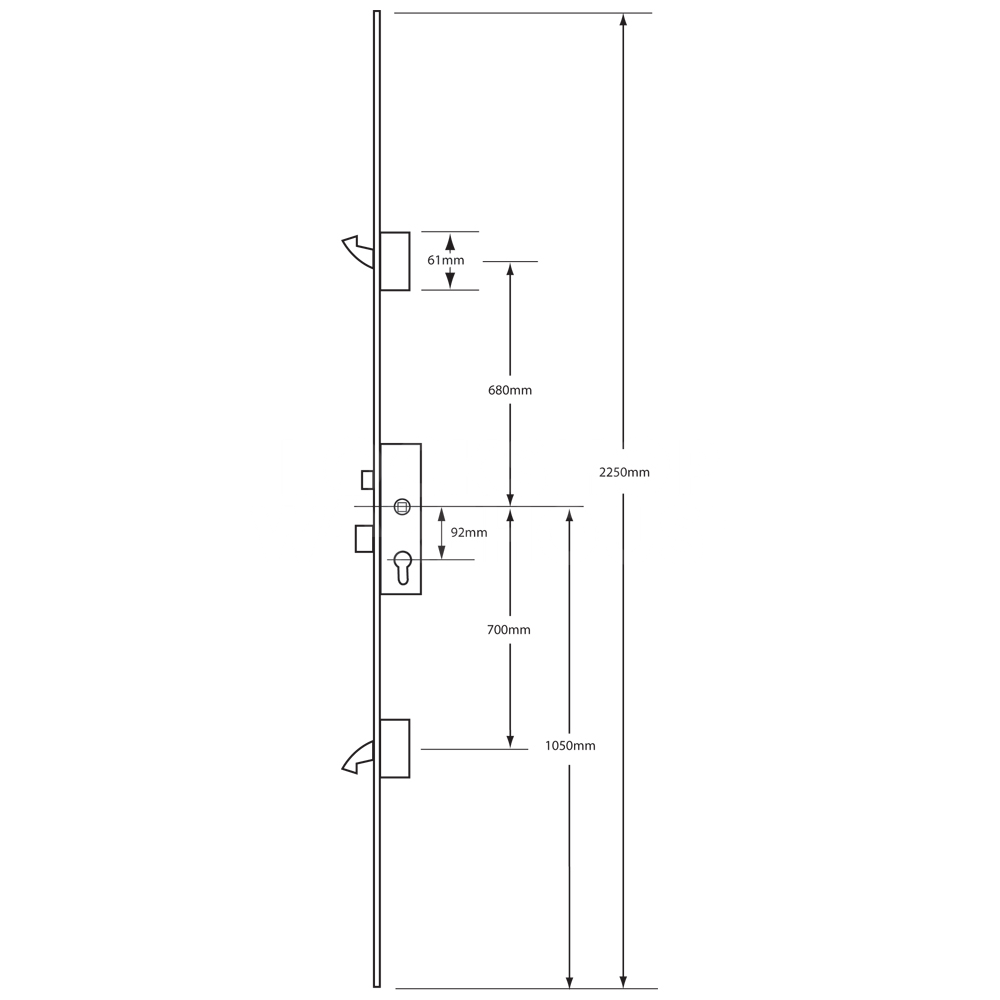 Dimensions Image: ERA 2 Hook Multipoint Lock with Split Spindle 45/92