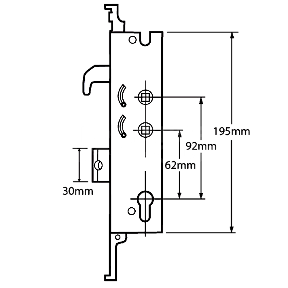 Dimensions Image: Yale Doormaster G2000 35/92 Twin Spindle Latch &amp; Hookbolt Gearbox