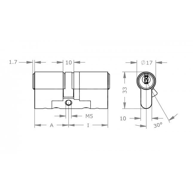 Dimensions Image: EVVA ICS Euro Thumbturn Cylinders - 3 Star Kitemarked