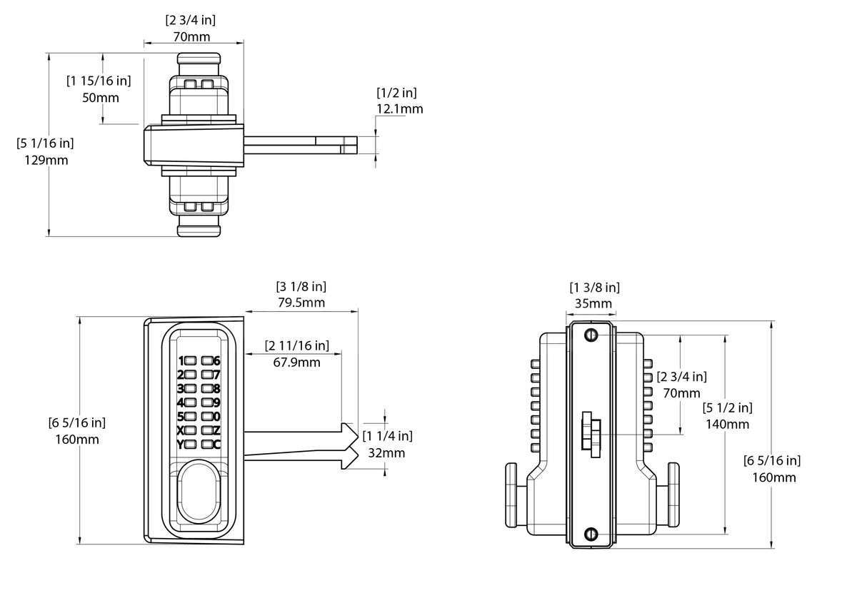 Dimensions Image: Gatemaster Double-Sided Keypad Sliding Gate Code Lock