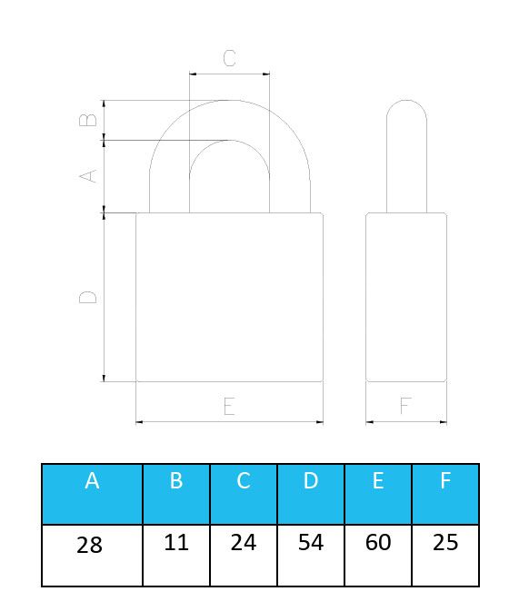 Dimensions Image: ANKER LAS 960-3 Shared locking Padlock