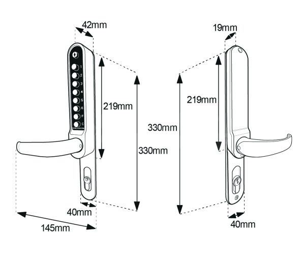 Dimensions Image: Borg Locks BL6100 ECP Easicode Pro Multipoint Combination Lock