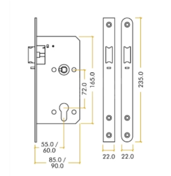 Dimensions Image: ZOO ZDL72NL DIN NIGHT LATCH CASES SS