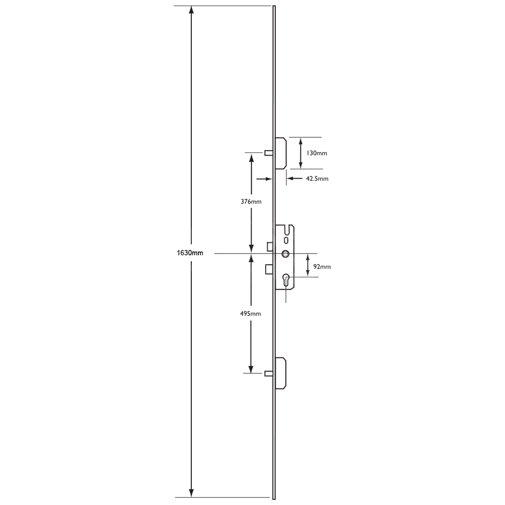 Dimensions Image: KFV 7370 Lever Operated Multipoint Lock Short Version
