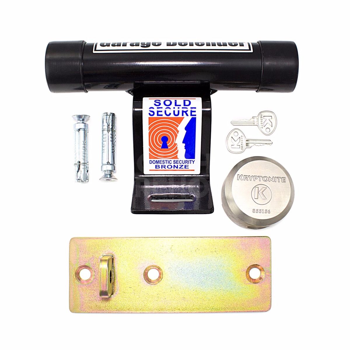 Gallery Image: PJB Garage Door Defender (Black) with Kryptonite Padlock