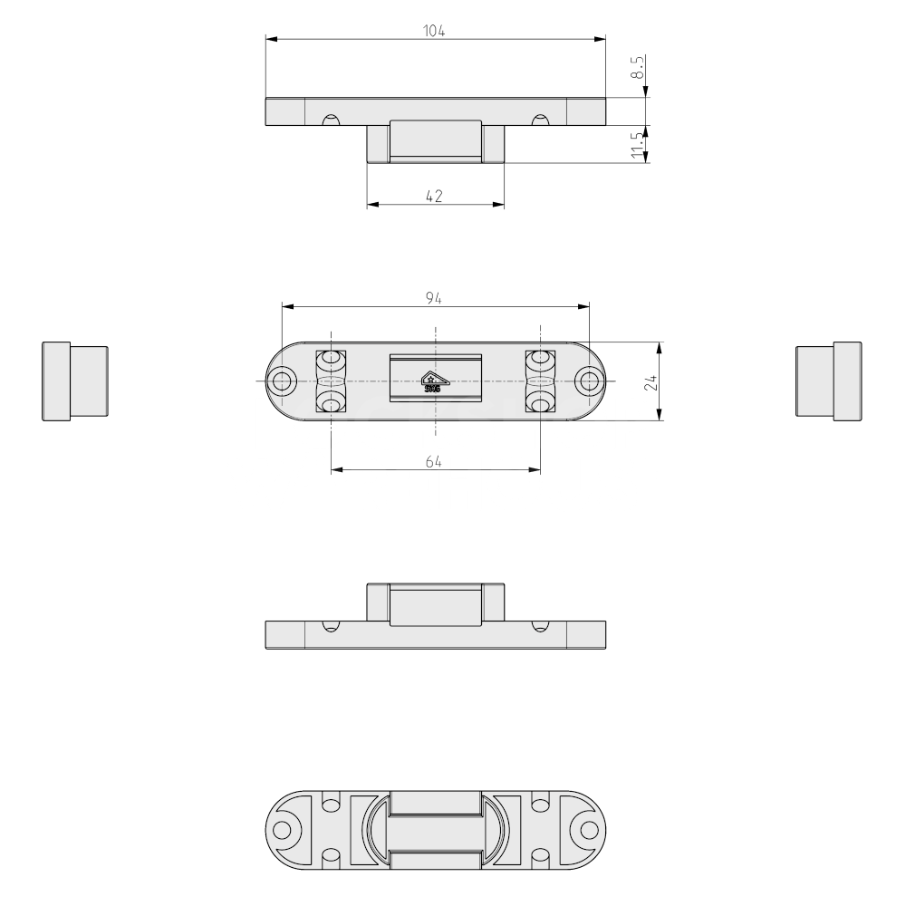 Dimensions Image: ROTO Bolt Keep Suitable For Flush Timber 373295 - 104mm x 24mm