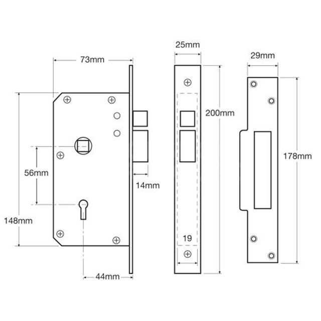 Dimensions Image: Union 3K70 Sashlock