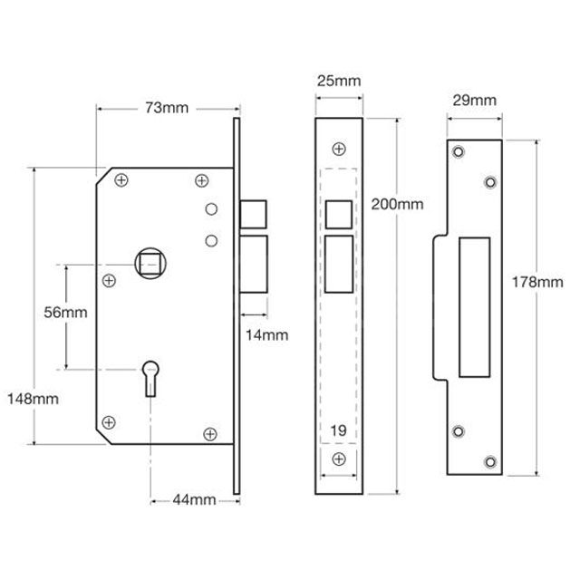 Dimensions Image: Union 3K70 Sashlock