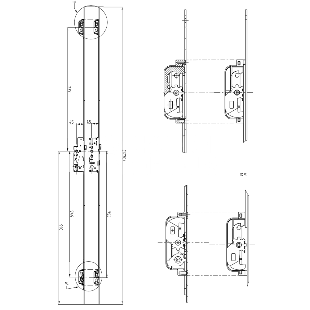 Dimensions Image: Elite Key Wind Multipoint Lock with 2 Deadlocking Latches
