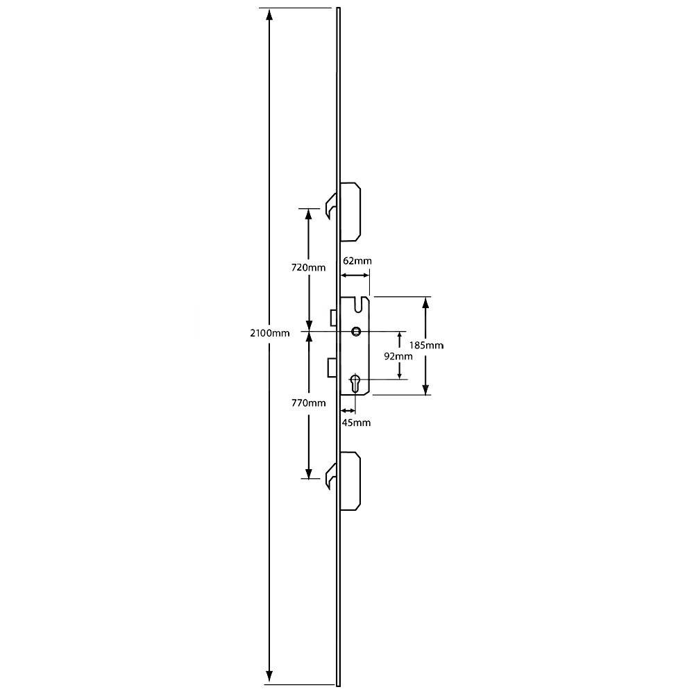 Dimensions Image: Winkhaus Cobra Lever Operated 2 Hook Multipoint Lock