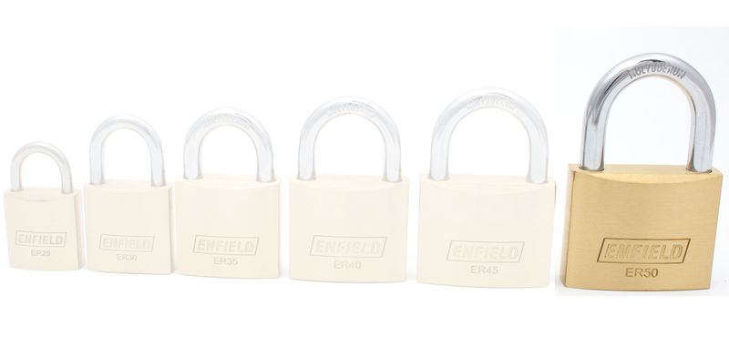 Gallery Image: Size comparison for the Enfield ER25 to ER50 Padlocks