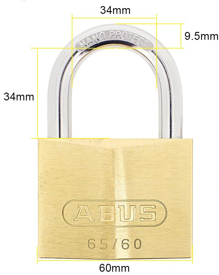 Dimensions Image: ABUS 65/60 Brass Padlock