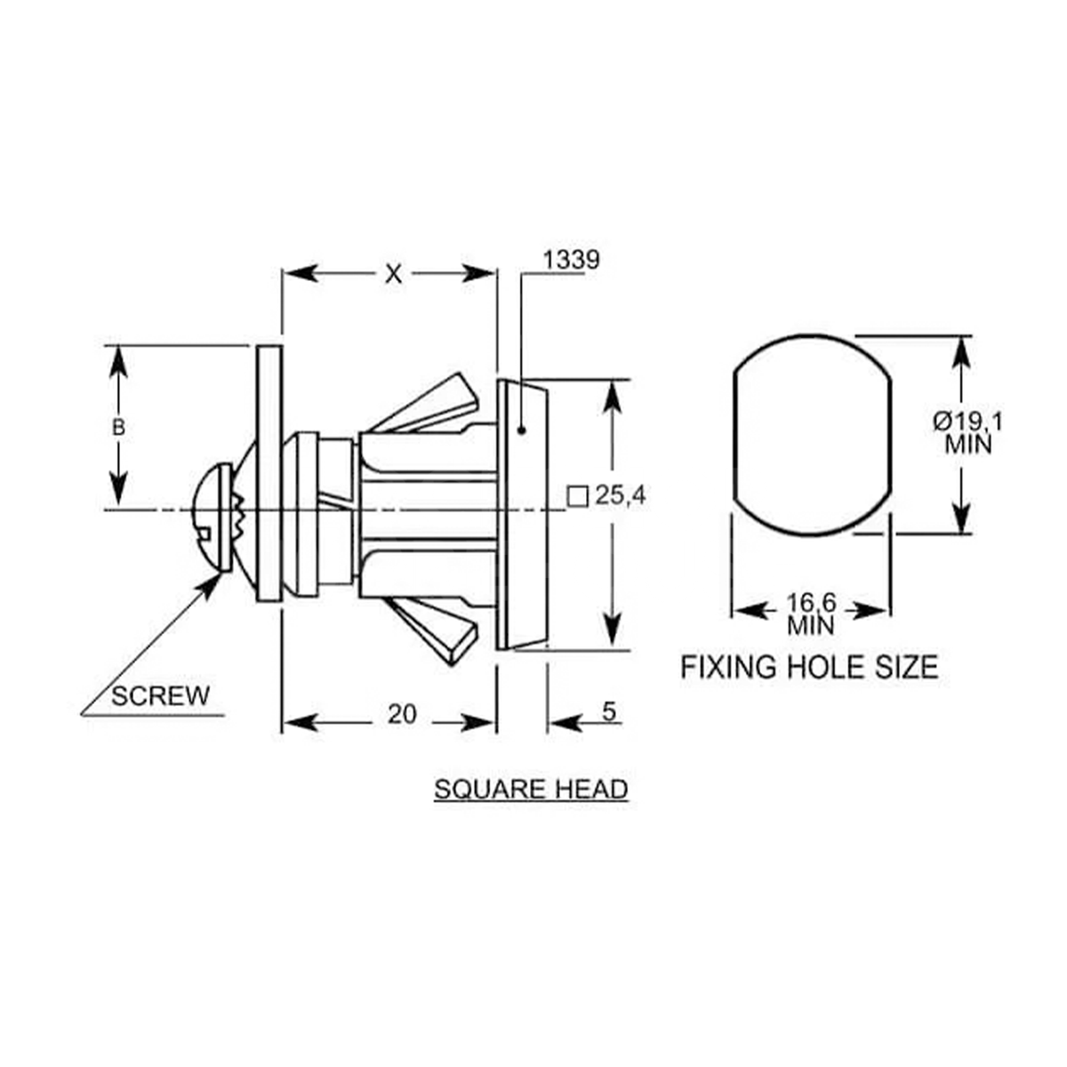 Dimensions Image: Lowe &amp; Fletcher 1439 Cam Lock