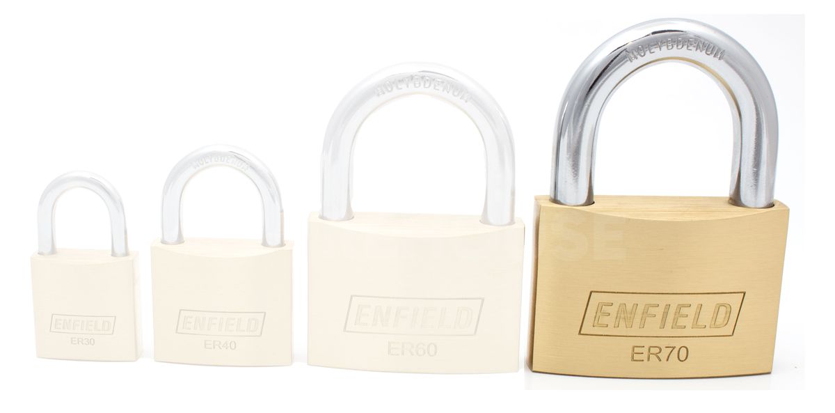 Gallery Image: Size comparison for the Enfield ER30,ER40, ER60 and ER70 Padlocks