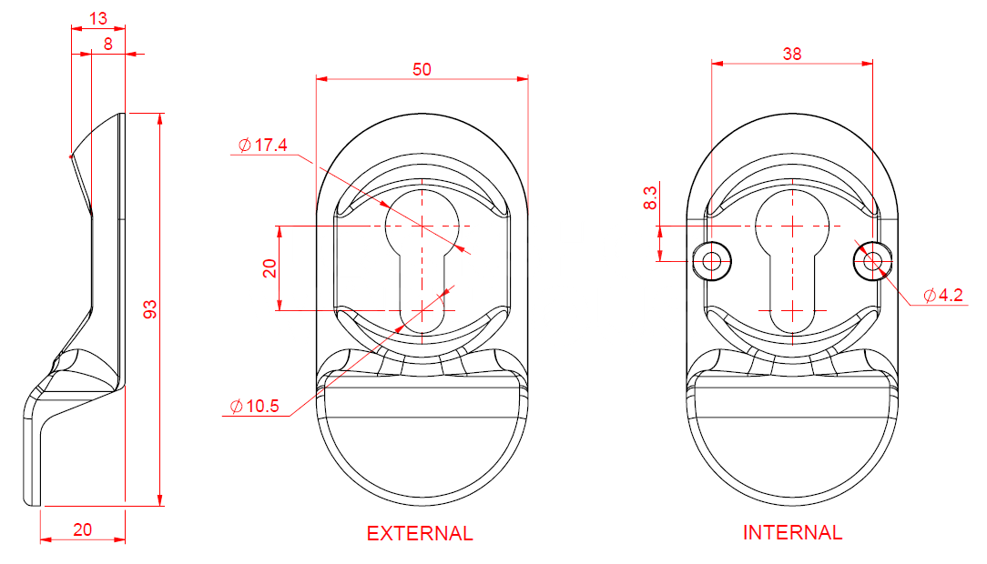 Dimensions Image: Ultion Sweet Euro Cylinder Pull Pair