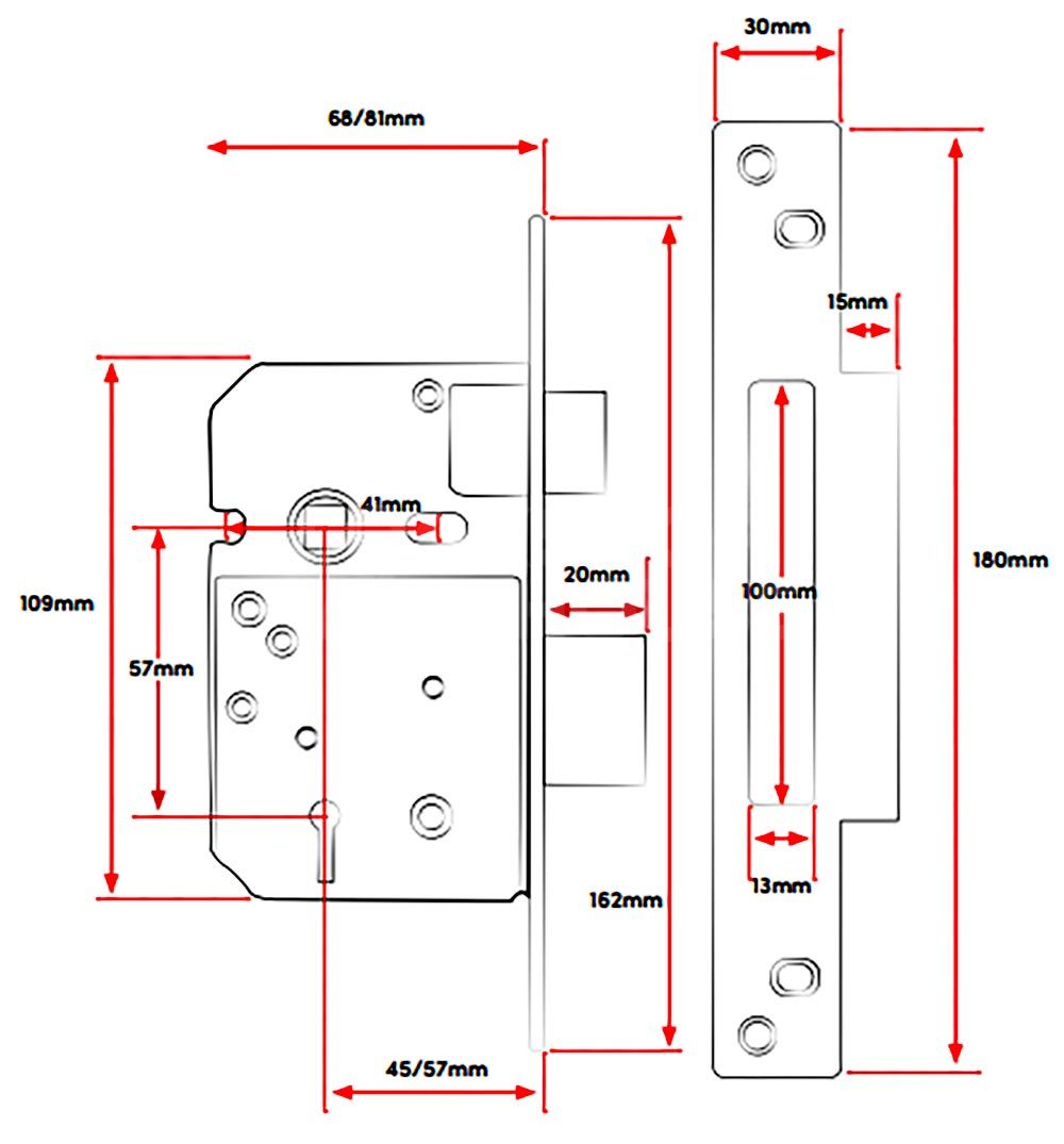 Dimensions Image: TSS 5 Lever BS3621 Mortice Sashlock