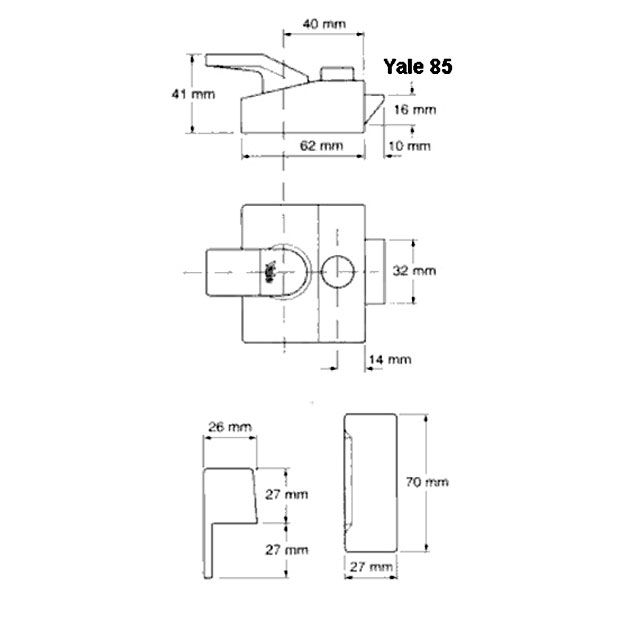 Dimensions Image: Yale 85 Deadlocking Night Latch (40mm)