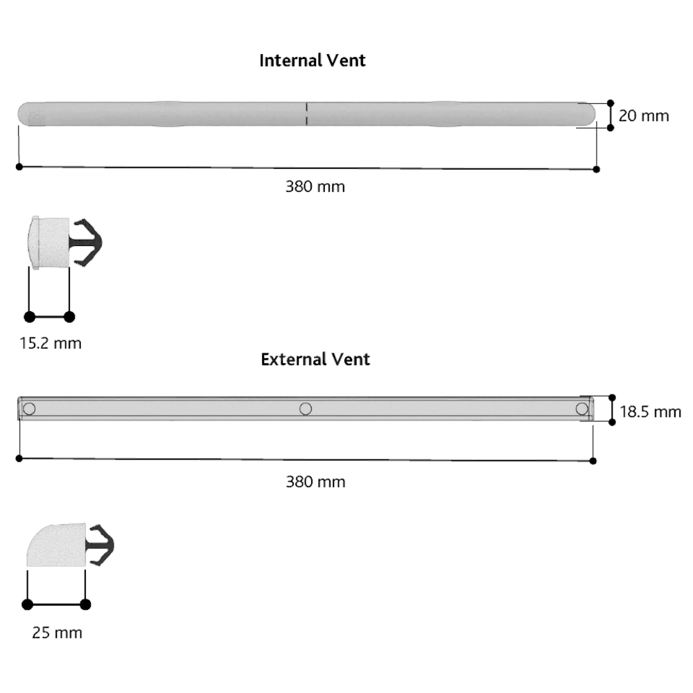 Dimensions Image: ERA Retro Fit Trickle Vent Internal &amp; External Set 4000