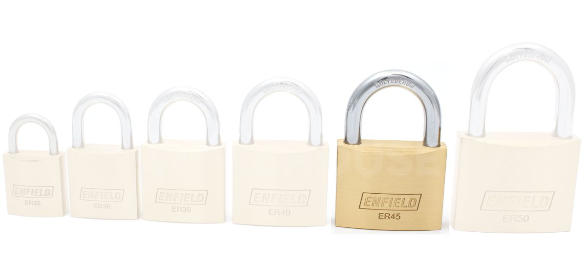 Gallery Image: Size comparison for the Enfield ER25 to ER50 Padlocks