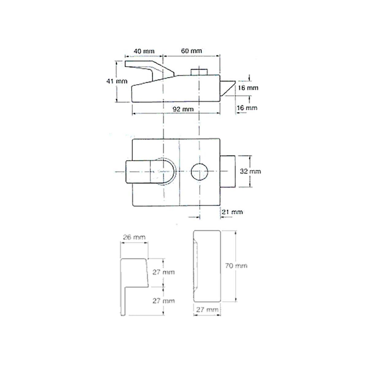 Dimensions Image: Asec 60mm Nightlatch - Brass