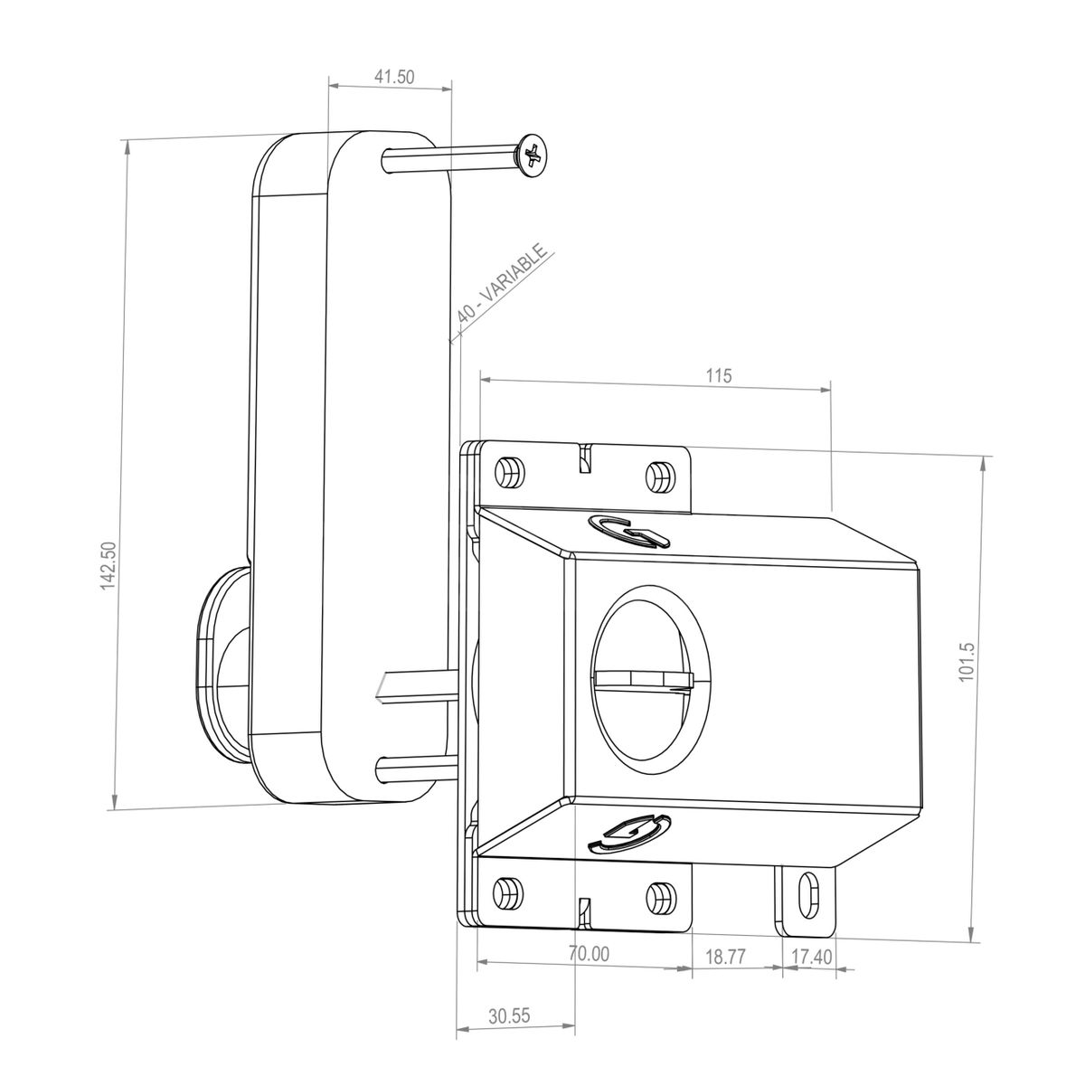 Dimensions Image: Gatemaster Superlatch Surface Mounted Keypad Code Gate Lock