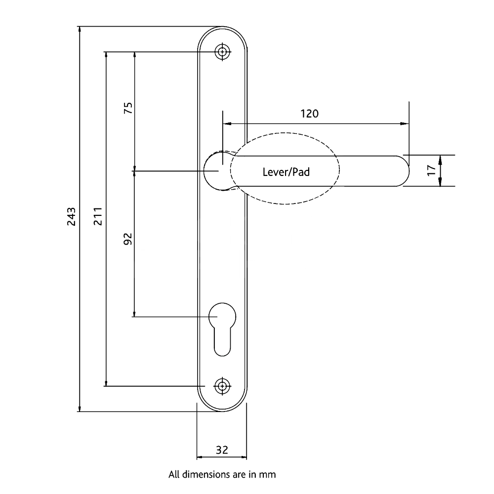 Dimensions Image: Fab &amp; Fix Balmoral 92PZ Lever/Pad Furniture