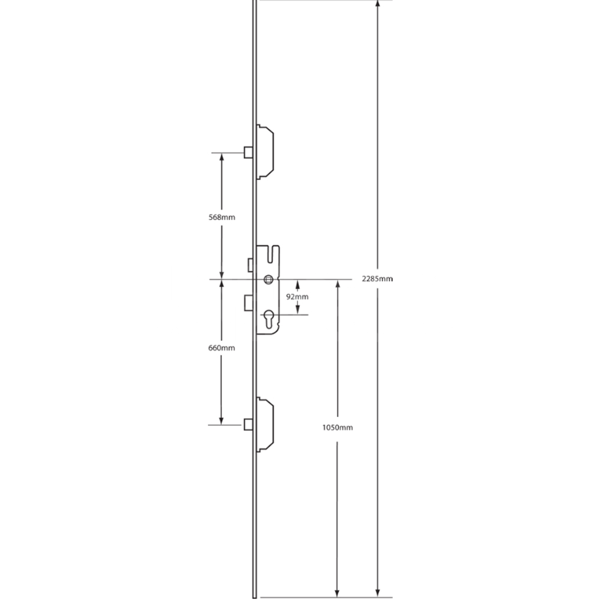 Dimensions Image: GU Fast Lock - 2 Deadbolts: 35mm Backset