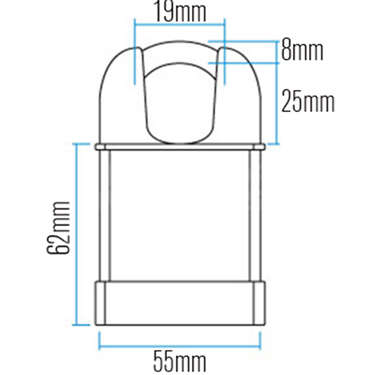 Dimensions Image: ABUS 83WPCS/53 Closed Shackle Weatherproof Padlock