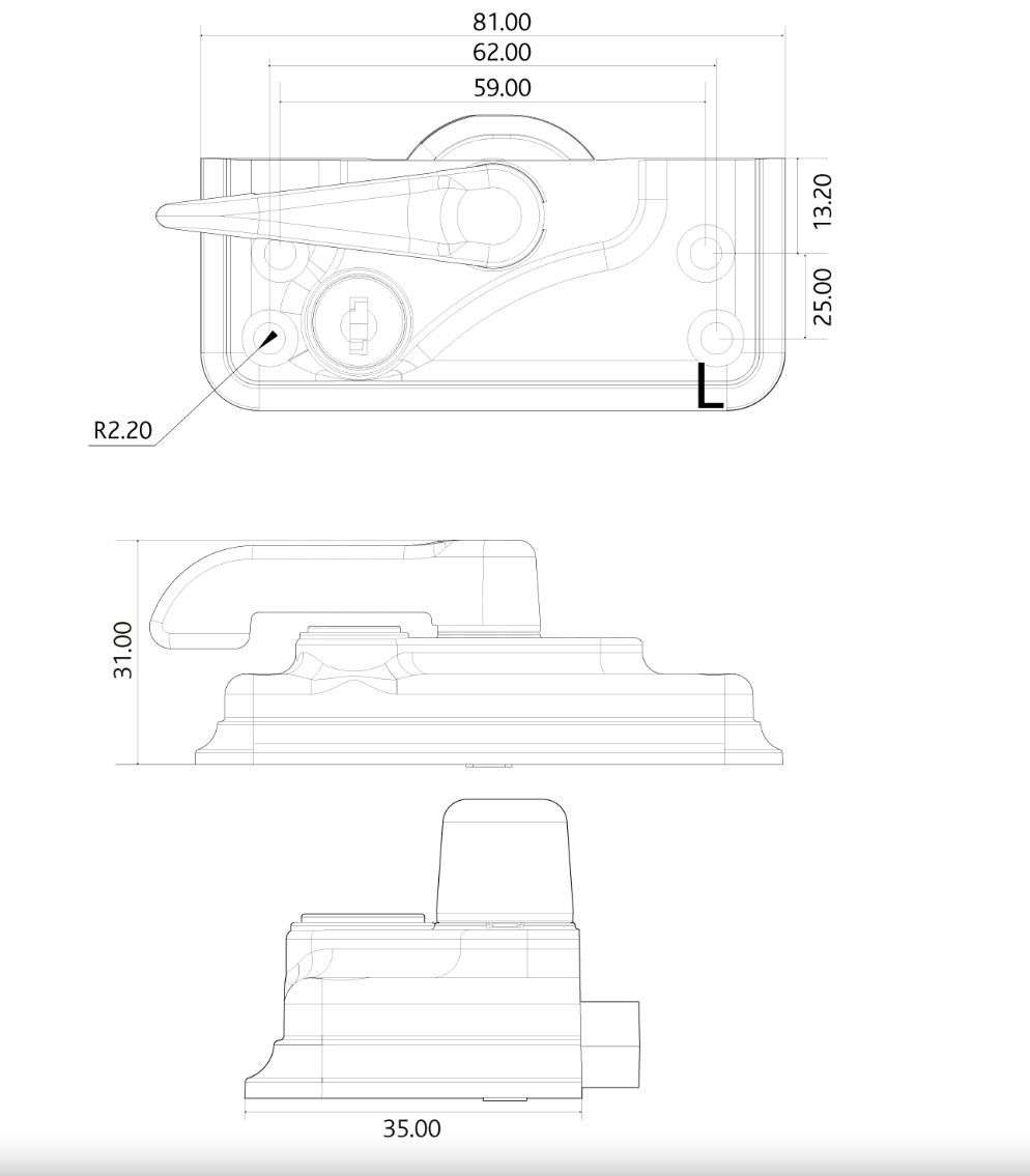 Dimensions Image: ERA High Security Classic Sash Window Lock