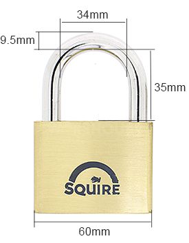 Dimensions Image: SQUIRE LN6 - 60mm - Brass Padlock