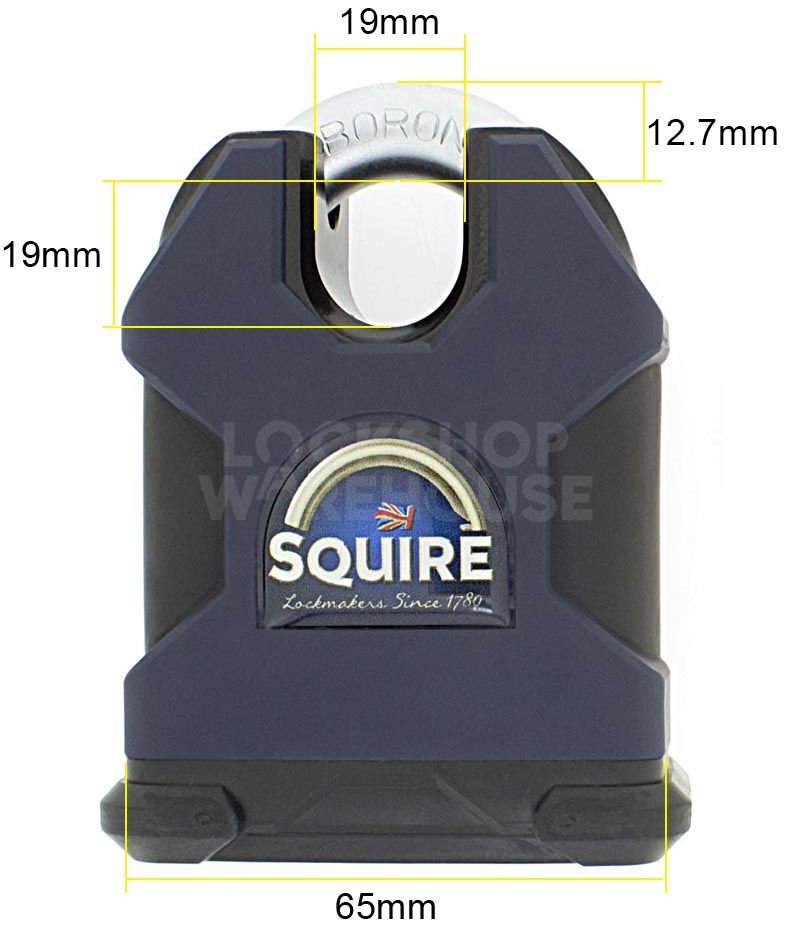 Dimensions Image: SQUIRE Stronghold® SS65CS Padlock with Inigma Key System