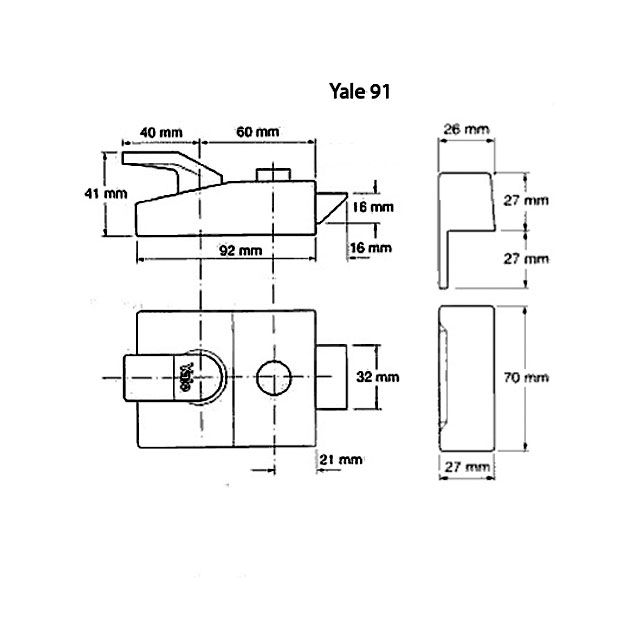 Dimensions Image: Yale 91 Nightlatch - 60mm - Fire Modified