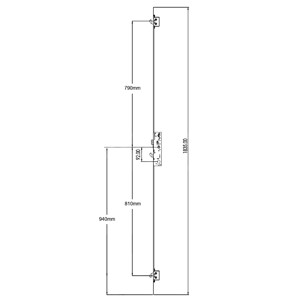 Dimensions Image: Yale YS170 Lever Operated Latch &amp; Hookbolt Multipoint Lock
