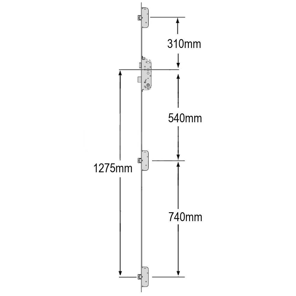 Dimensions Image: GU Secury Auto A3 Multipoint Lock with 3 Deadlocks